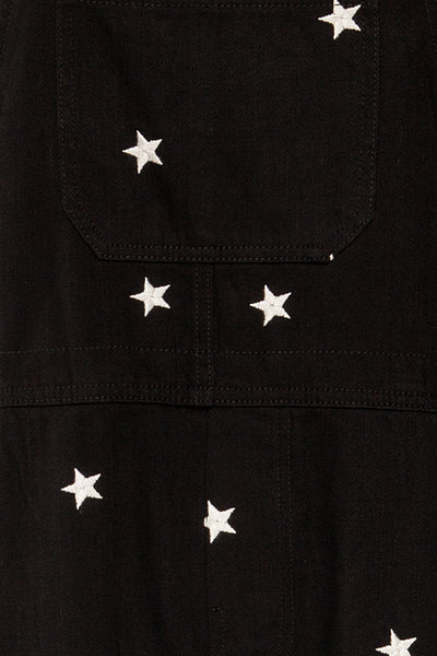Sterope Black Denim Overalls w/ Embroidered Stars | La petite garçonne fabric