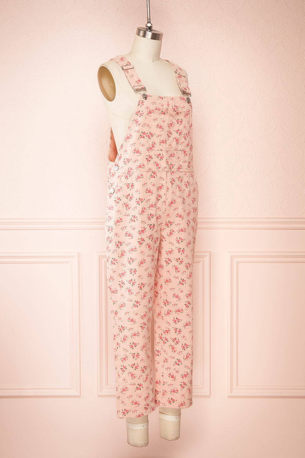 Sterope Pink Floral Denim Overalls | Boutique 1861 side view 