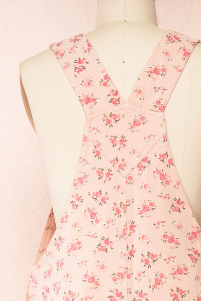 Sterope Pink Floral Denim Overalls | Boutique 1861 back close-up
