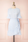 Stevette Blue Short Faux-Wrap Dress w/ Ruffles | Boutique 1861 front view