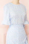 Stevette Blue Short Faux-Wrap Dress w/ Ruffles | Boutique 1861 side close-up