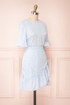 Stevette Blue Short Faux-Wrap Dress w/ Ruffles | Boutique 1861 side view