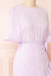 Stevette Lilac Short Faux-Wrap Dress w/ Ruffles | Boutique 1861 sid eclose-up