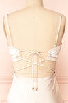 Stevie Champagne Open-back Satin Midi Dress | Boutique 1861 back close-up