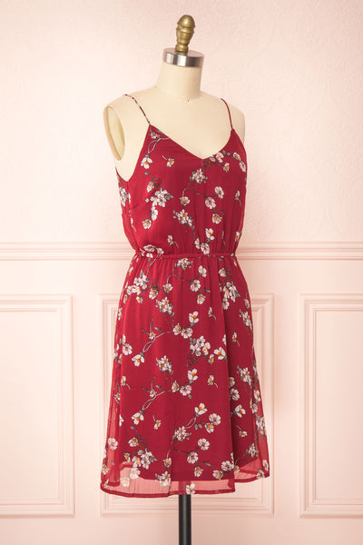 Stine Burgundy Short Floral Dress w/ Thin Straps | Boutique 1861 side view