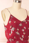 Stine Burgundy Short Floral Dress w/ Thin Straps | Boutique 1861 side close up