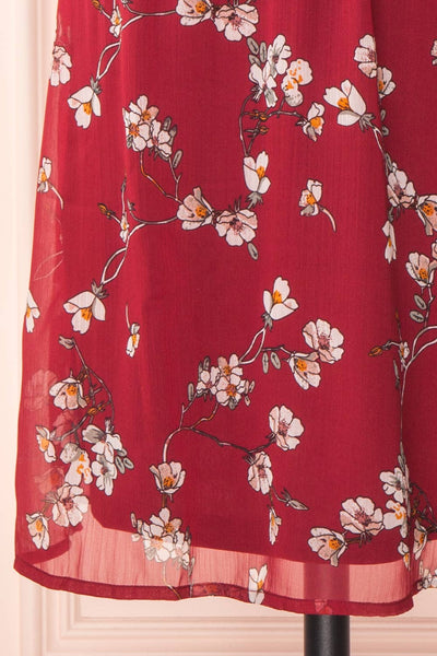 Stine Burgundy Short Floral Dress w/ Thin Straps | Boutique 1861 details