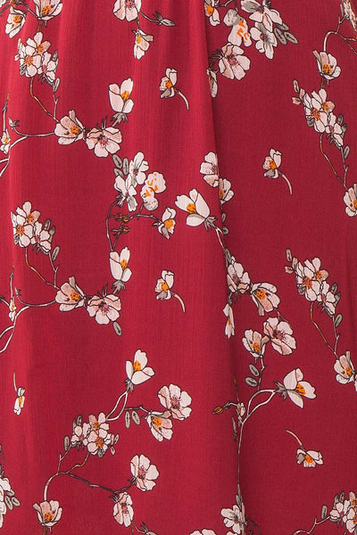 Stine Burgundy Short Floral Dress w/ Thin Straps | Boutique 1861 fabric