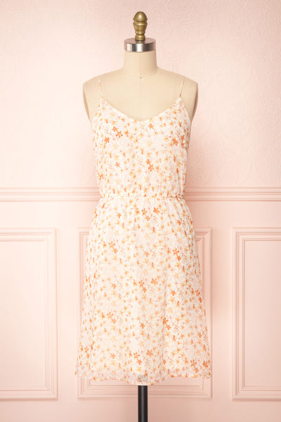Stine Cream Short Floral Dress w/ Thin Straps | Boutique 1861 front view