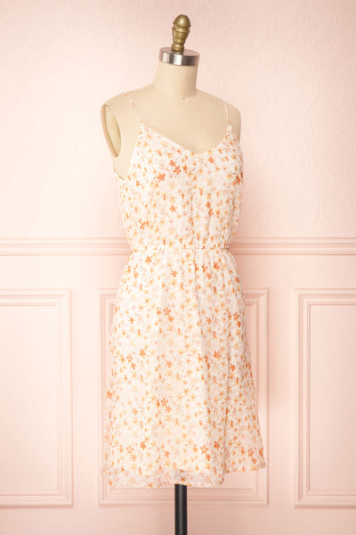 Stine Cream Short Floral Dress w/ Thin Straps | Boutique 1861 side view