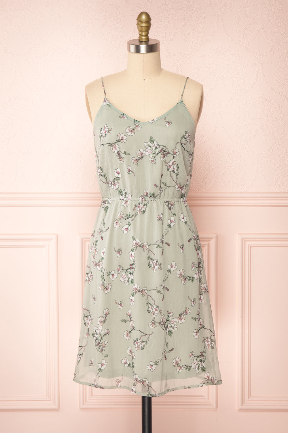 Stine Mint Short Floral Dress w/ Thin Straps | Boutique 1861 front view