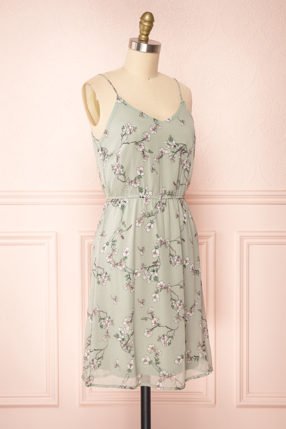 Stine Mint Short Floral Dress w/ Thin Straps | Boutique 1861 side view