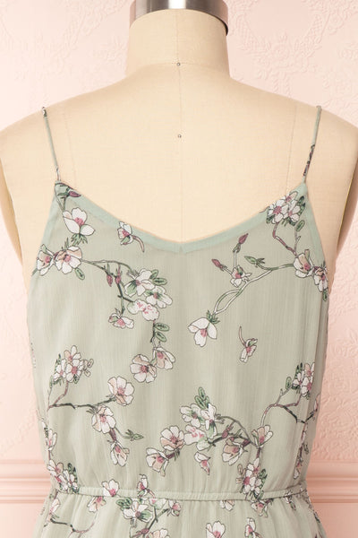 Stine Mint Short Floral Dress w/ Thin Straps | Boutique 1861 back close up