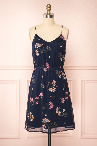 Stine Navy Short Floral Dress w/ Thin Straps | Boutique 1861 front view