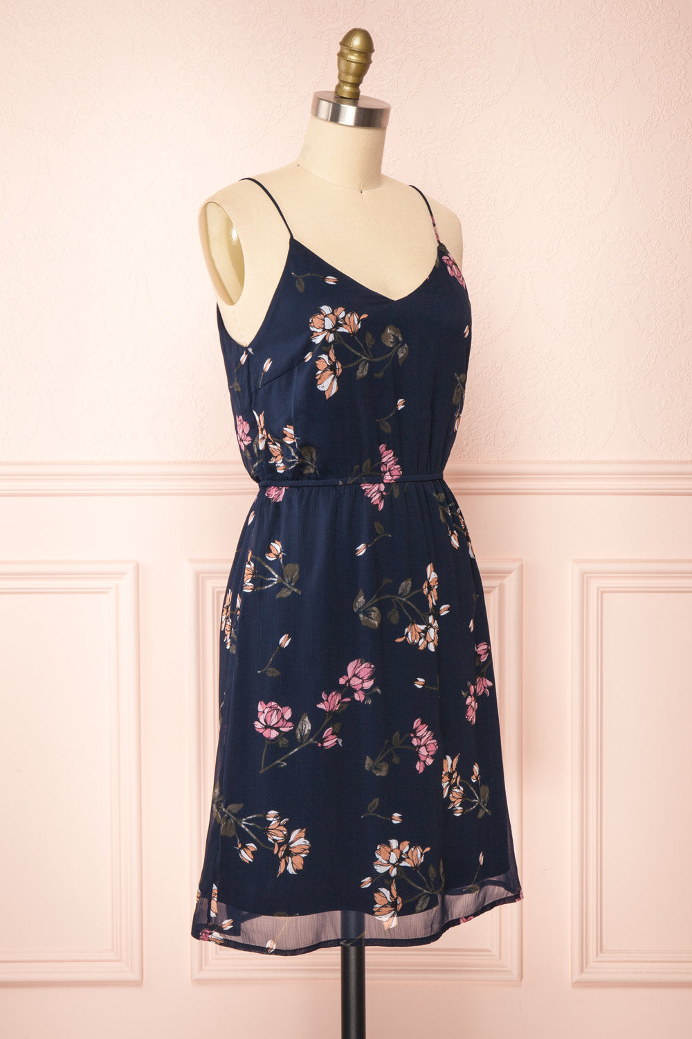 Stine Navy Short Floral Dress w/ Thin Straps | Boutique 1861 side view