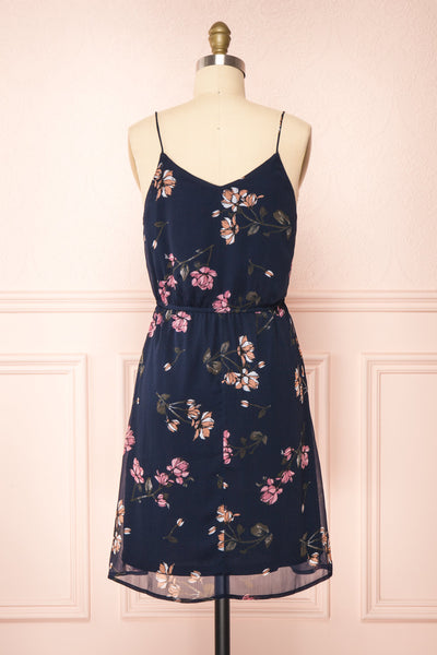 Stine Navy Short Floral Dress w/ Thin Straps | Boutique 1861 back view