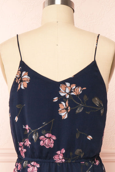 Stine Navy Short Floral Dress w/ Thin Straps | Boutique 1861 back close up