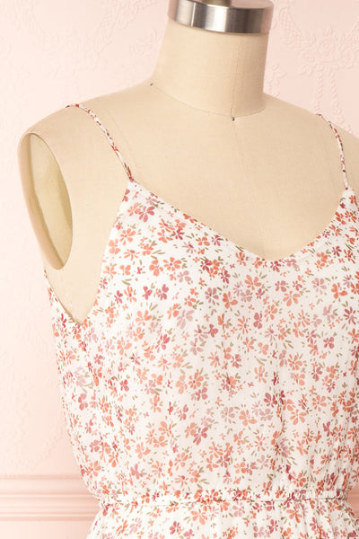 Stine White Short Floral Dress w/ Thin Straps | Boutique 1861 side close up