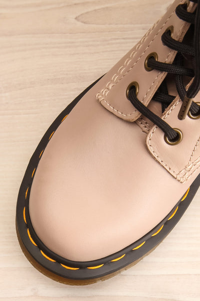 Stourbridge Taupe Leather Dr. Martens Boots flat lay close-up | La Petite Garçonne