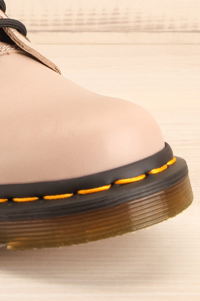 Stourbridge Taupe Leather Dr. Martens Boots front close-up | La Petite Garçonne