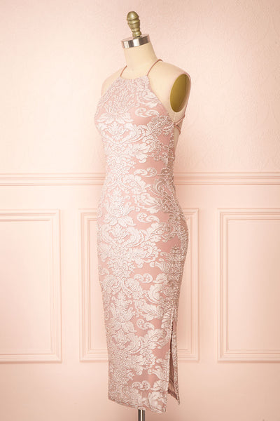 Styel Pink Textured Halter Midi Dress | Boutique 1861 side view