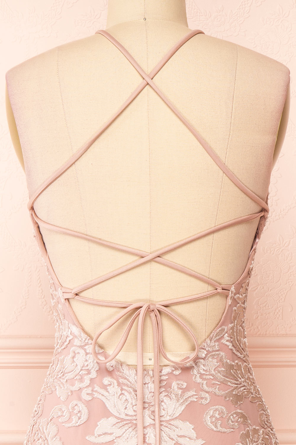 Styel Pink Textured Halter Midi Dress | Boutique 1861 back close-up 
