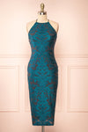 Styel Teal Textured Halter Midi Dress | Boutique 1861 front view