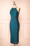 Styel Teal Textured Halter Midi Dress | Boutique 1861 side view