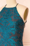 Styel Teal Textured Halter Midi Dress | Boutique 1861 side close-up