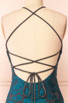 Styel Teal Textured Halter Midi Dress | Boutique 1861 back close-up