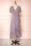 Sueli Purple Short Sleeve Floral Maxi Wrap Dress | Boutique 1861 front view