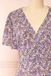 Sueli Purple Short Sleeve Floral Maxi Wrap Dress | Boutique 1861 front close-up