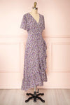 Sueli Purple Short Sleeve Floral Maxi Wrap Dress | Boutique 1861 side view