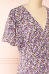 Sueli Purple Short Sleeve Floral Maxi Wrap Dress | Boutique 1861 side close-up