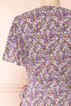 Sueli Purple Short Sleeve Floral Maxi Wrap Dress | Boutique 1861 back close-up