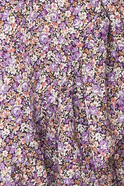 Sueli Purple Short Sleeve Floral Maxi Wrap Dress | Boutique 1861 fabric