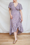 Sueli Purple Short Sleeve Floral Maxi Wrap Dress | Boutique 1861 model