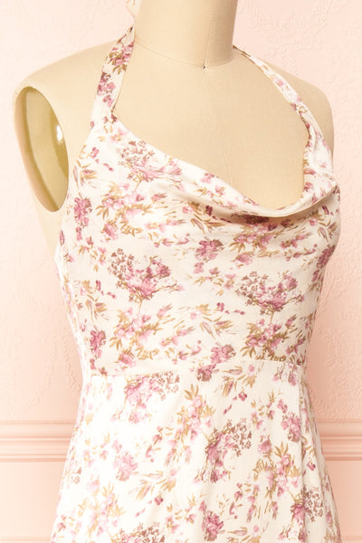 Sveltina Midi Halter Cowl Neck Floral Dress | Boutique 1861  side close-up