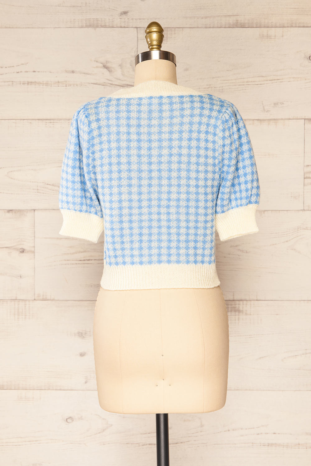 Sveti Blue Cropped Cardigan w/ Puff Sleeves | La petite garçonne back view