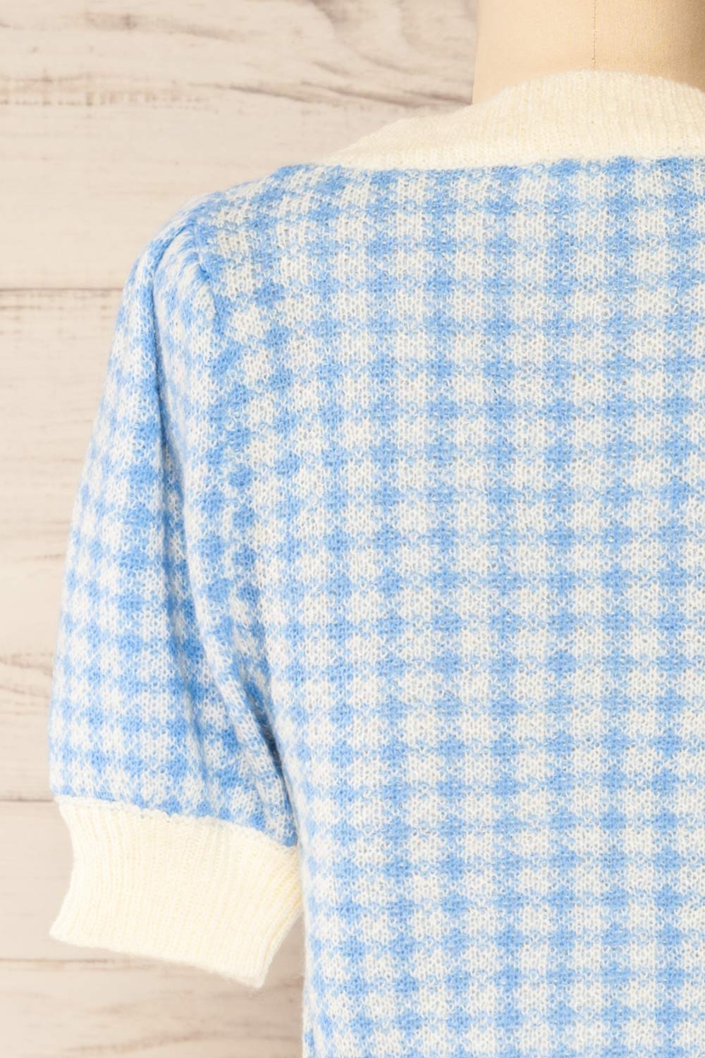 Sveti Blue Cropped Cardigan w/ Puff Sleeves | La petite garçonne back close-up