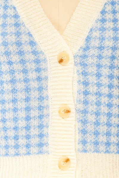 Sveti Blue Cropped Cardigan w/ Puff Sleeves | La petite garçonne fabric