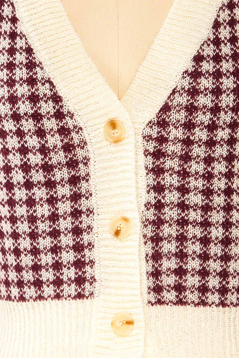 Sveti Burgundy Cropped Cardigan w/ Puff Sleeves | La petite garçonne fabric 