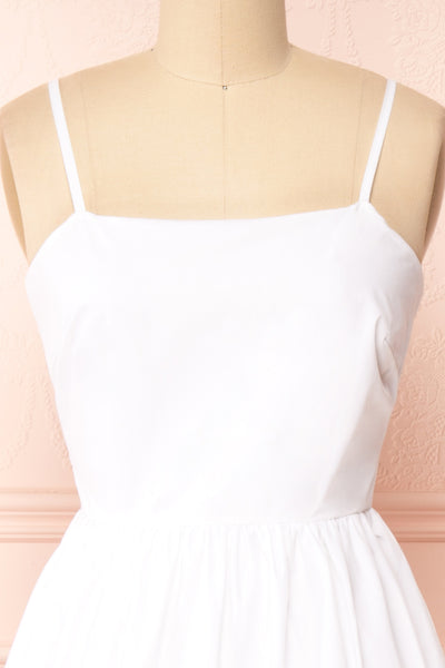 Syke White Tiered Midi Dress with Open Back | Boutique 1861 front close-up