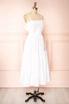 Syke White Tiered Midi Dress with Open Back | Boutique 1861 side view