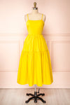Syke Yellow Tiered Midi Dress w/ Open Back | Boutique 1861 front view