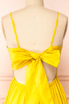 Syke Yellow Tiered Midi Dress w/ Open Back | Boutique 1861 back close-up