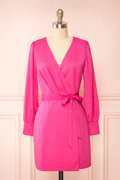 Sylvana Fuchsia Long Sleeve Cocktail Dress | Boutique 1861 front view