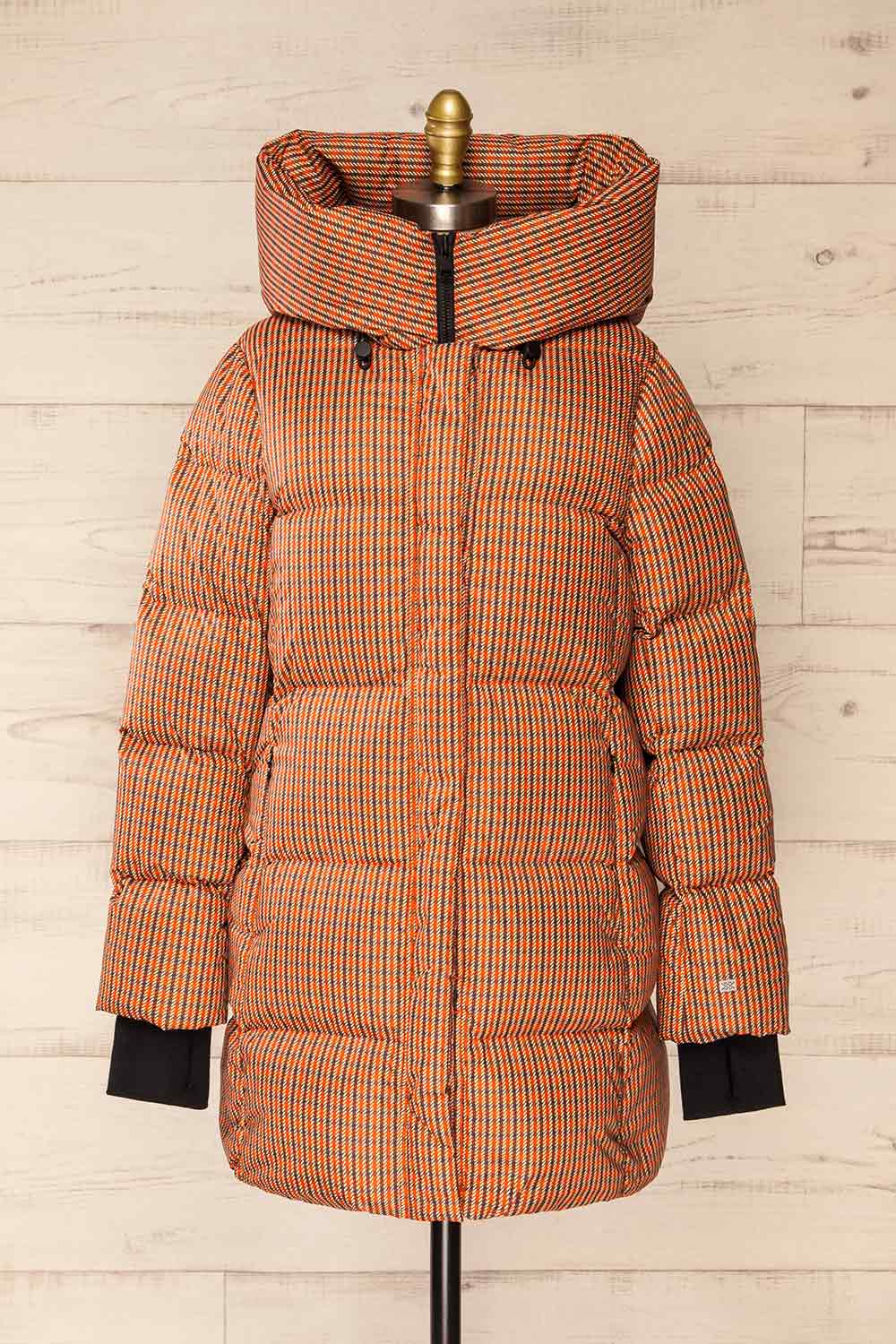 Sylvie Houndstooth Mid-Length Puffer Coat