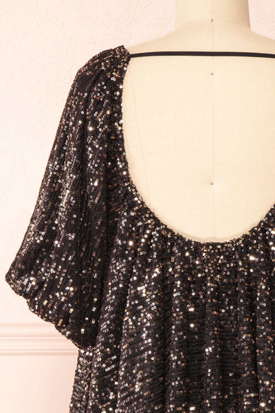 Sylvionne Low Back Sequin Babydoll Dress | Boutique 1861 back close-up
