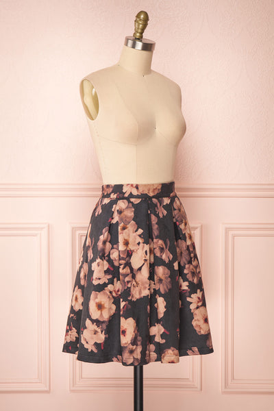 Syntyche Grey Floral Short Faux Suede A-Line Skirt | SIDE VIEW | Boutique 1861